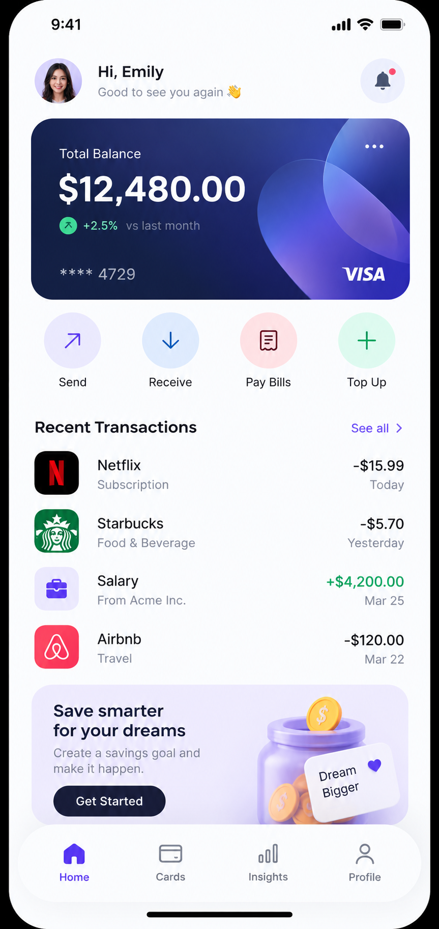 Personal banking dashboard app concept